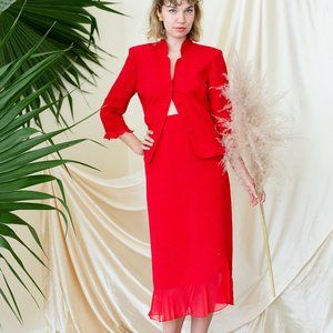 Vintage Ruffle Red Skirt Suit Set